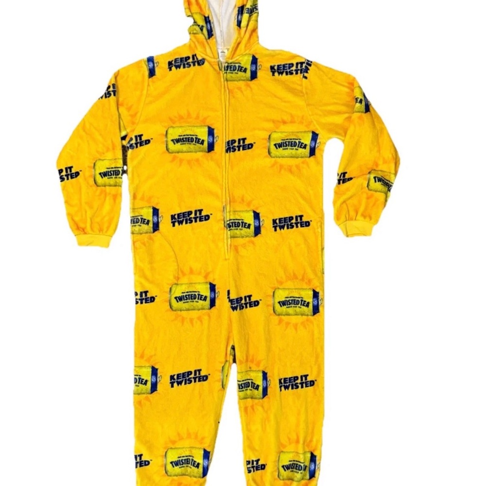 Twisted Tea Hooded Pajama Fleece 1 Piece Body Suit Yellow Adult Medium/Large New